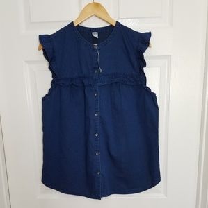 Old Navy Relaxed Ruffle-Trim Chambray Dark Wash